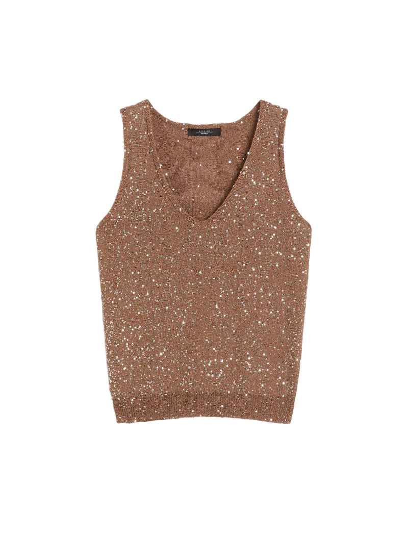 Brown sequin tank top on a white background