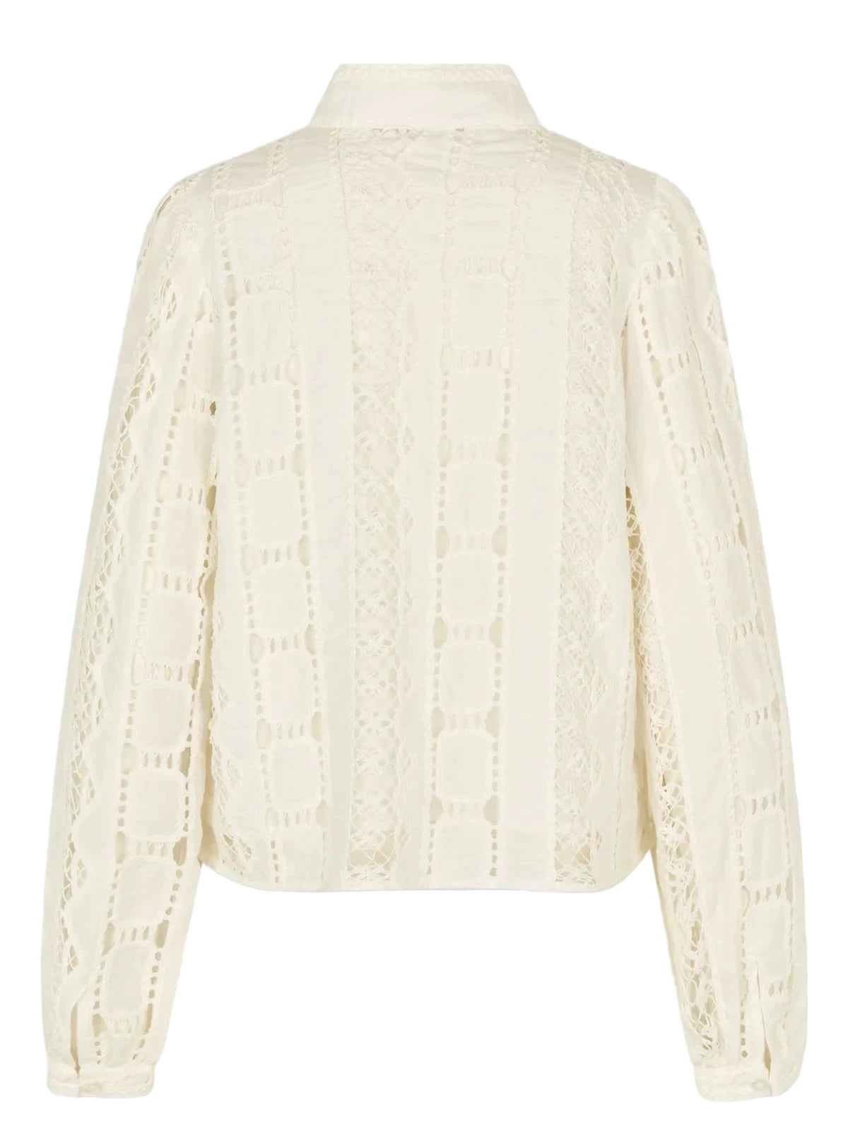 Cream-colored blouse with long sleeves on a gray background