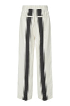 White pants with black stripes on a gray background