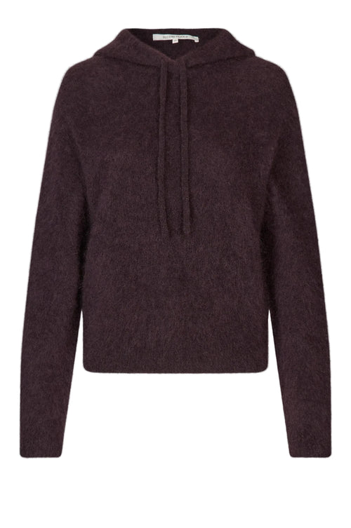 Dark purple hoodie on a light gray background