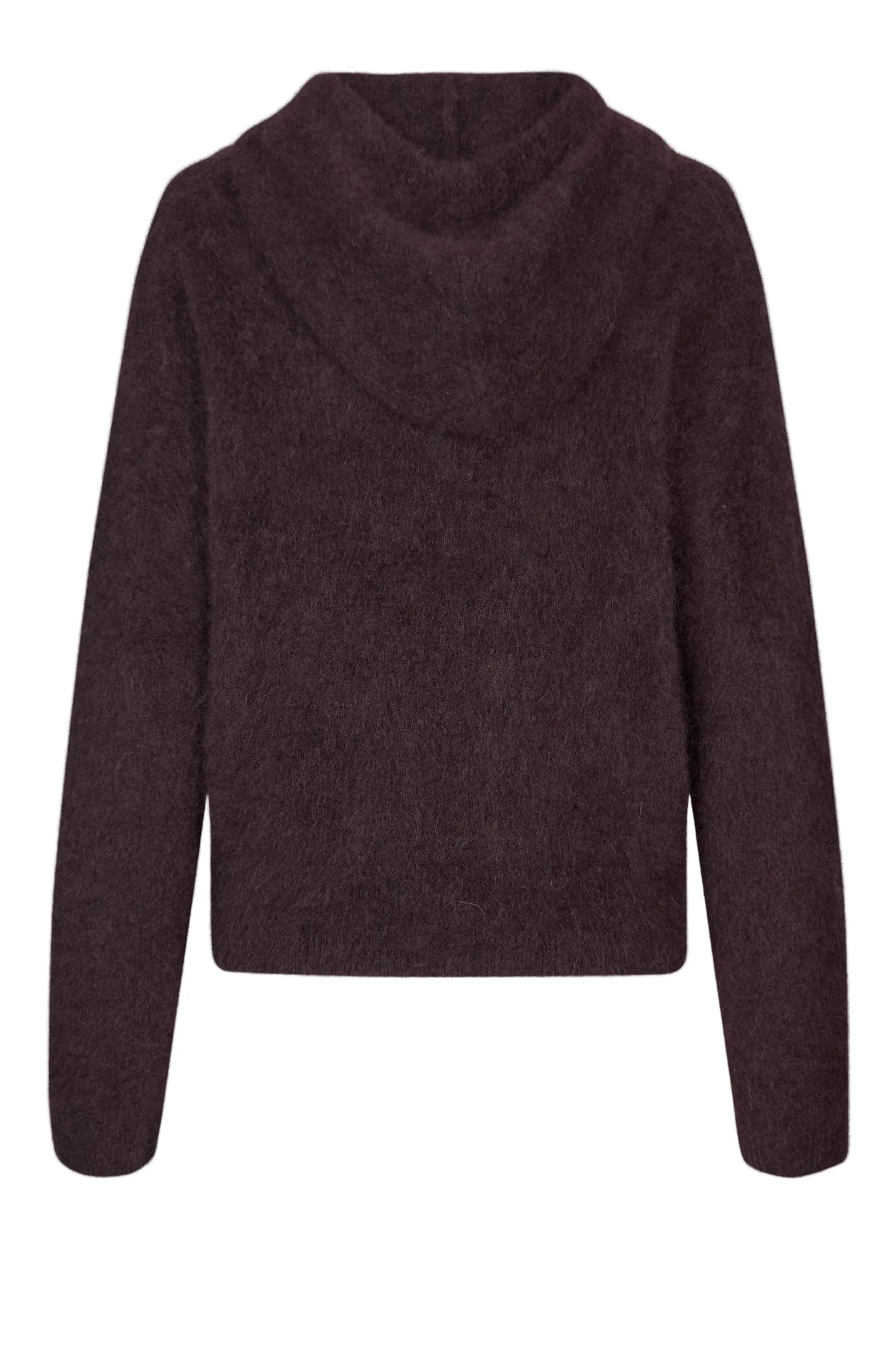 Dark brown sweater on a light gray background