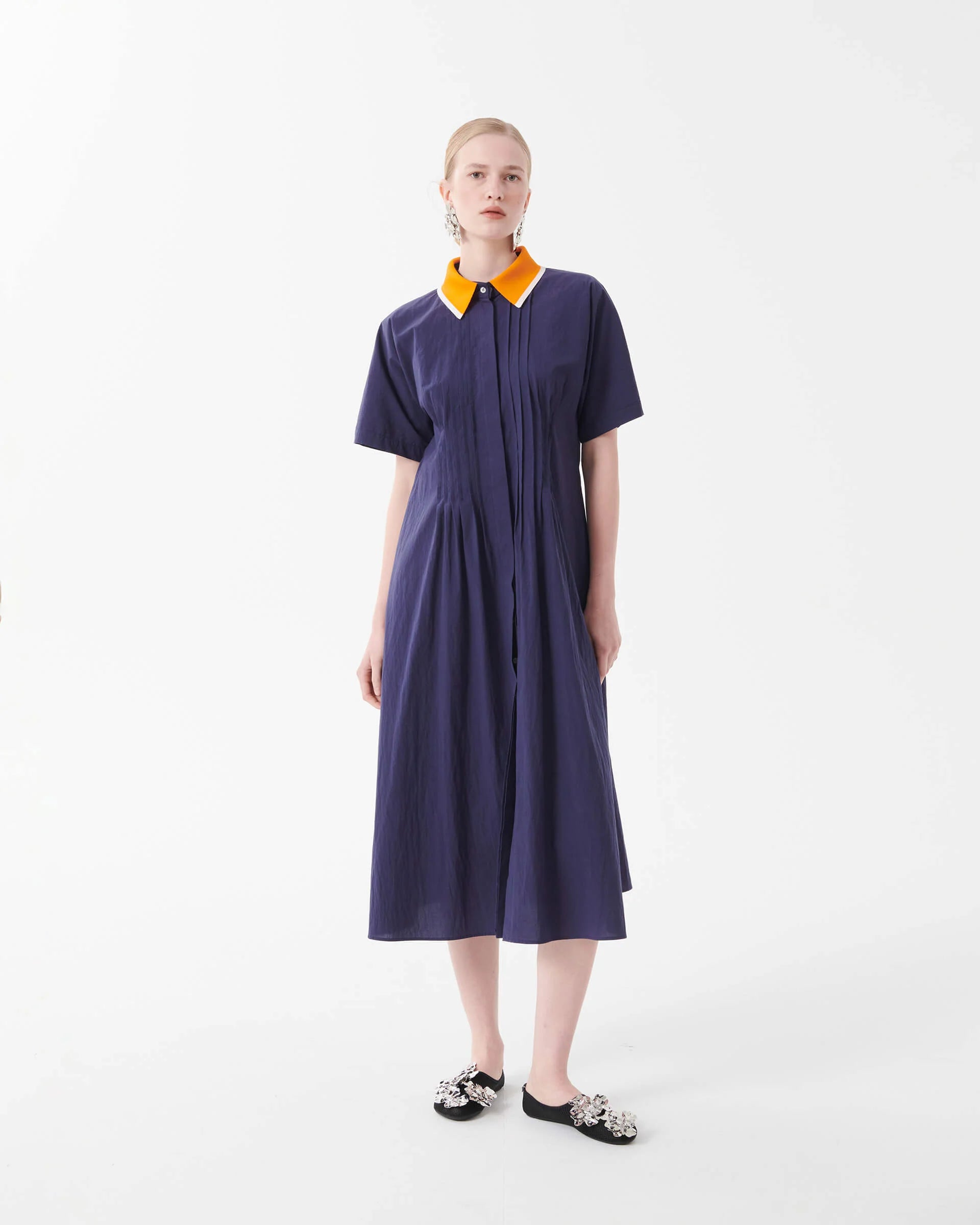 Atlas Cotton Dress with Detachable Knit Collar