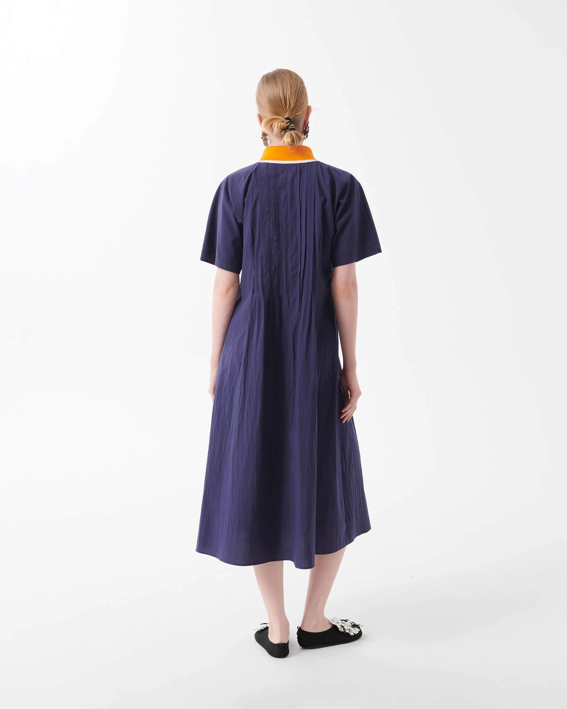 Atlas Cotton Dress with Detachable Knit Collar