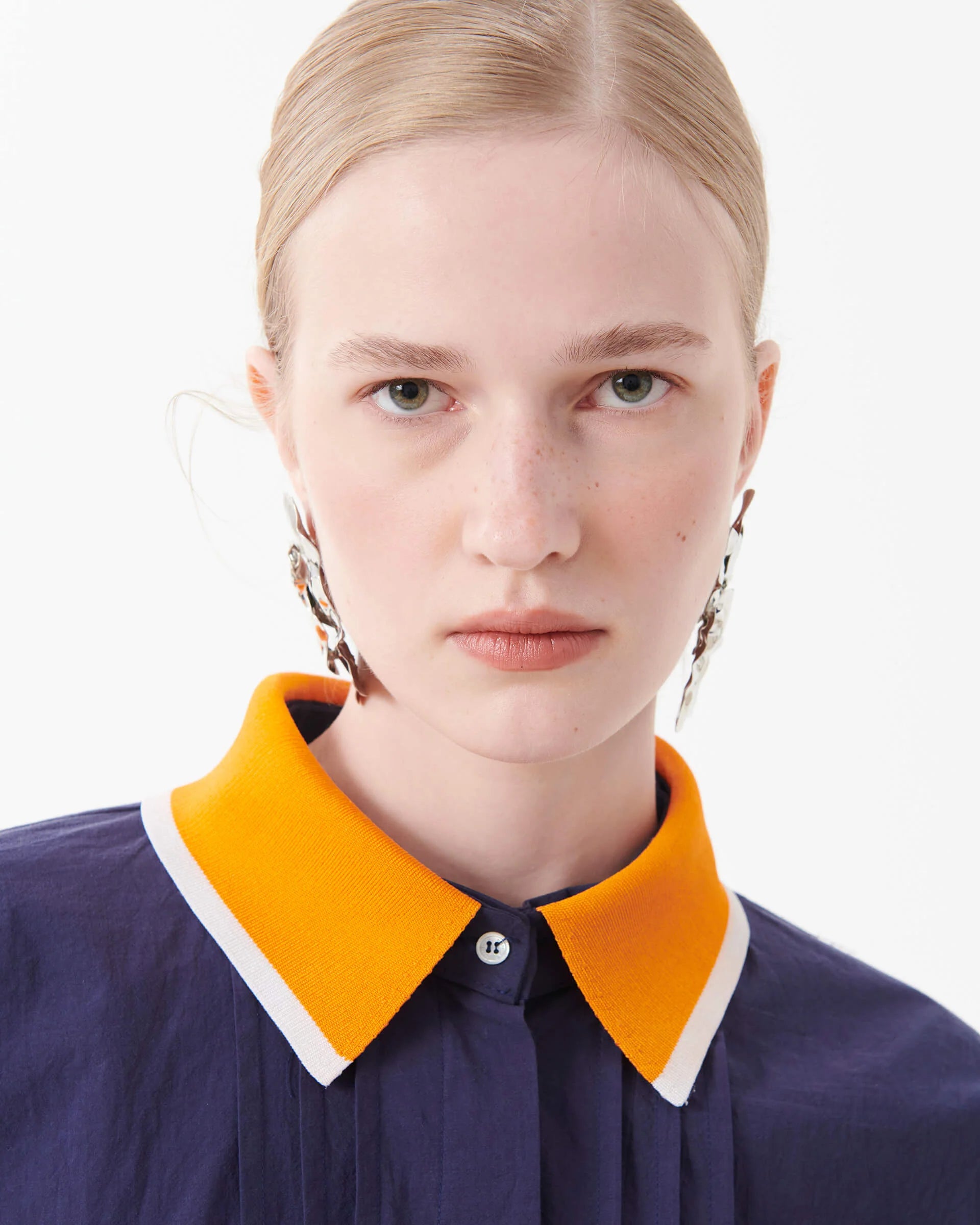 Atlas Cotton Dress with Detachable Knit Collar