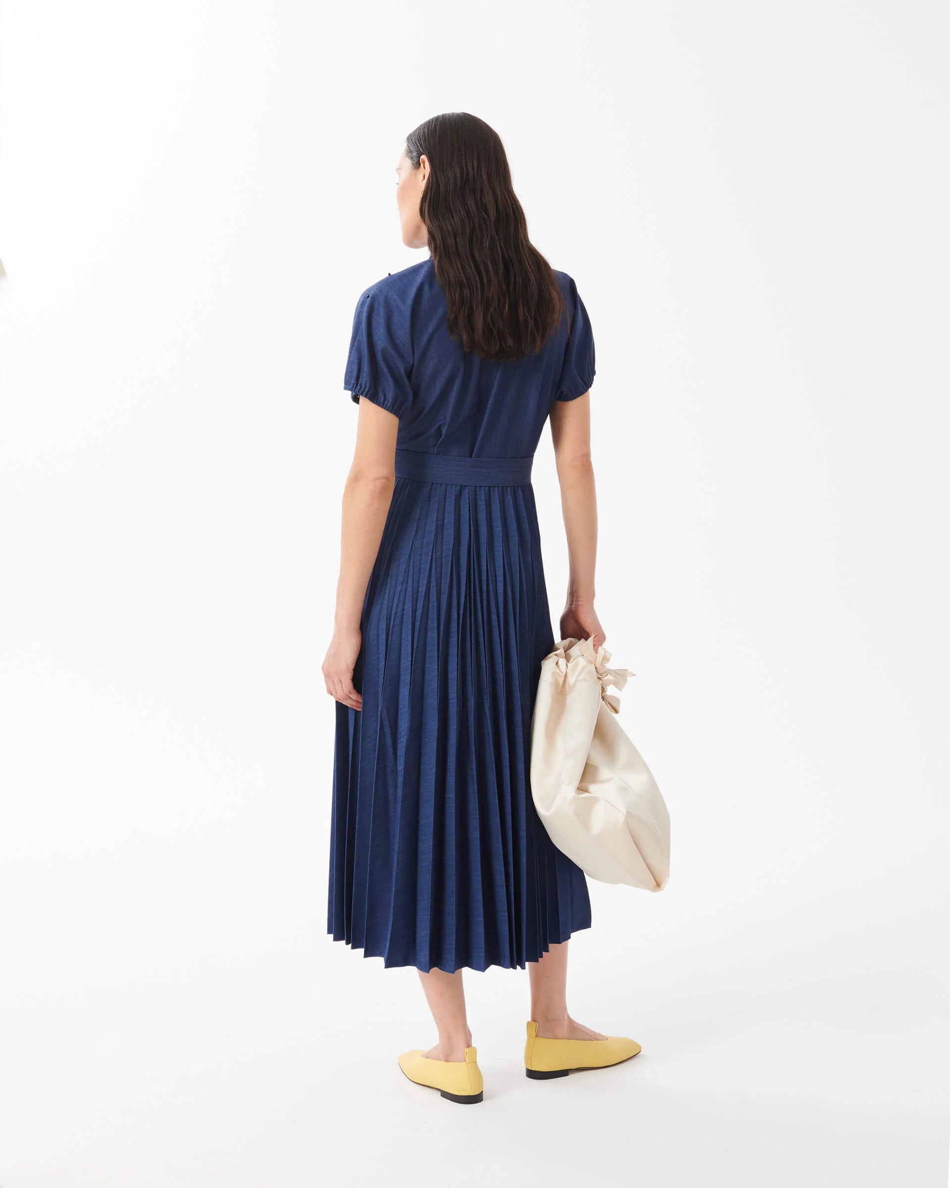 Estella Pleated and Hand Embroidery Denim Dress