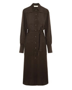 Brown dress with a belt on a white background