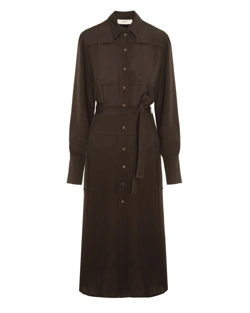 Brown dress with a belt on a white background