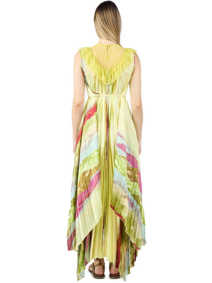 SS24 Beatrice b - Pleated Printed Dress with Waist Tie 6274