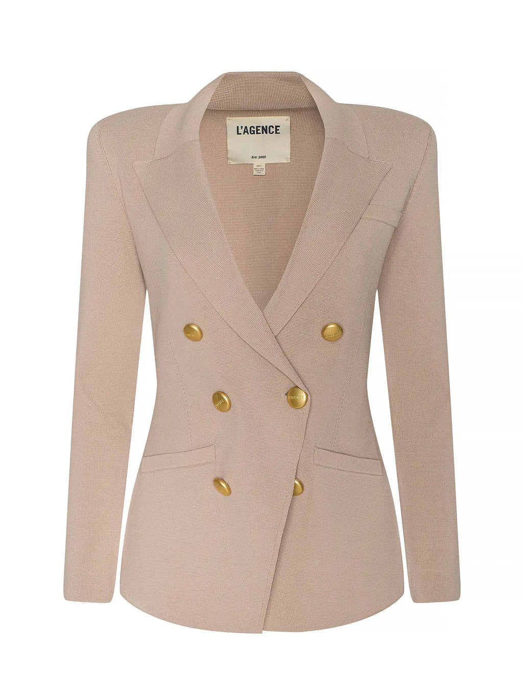l'agence  Beige blazer with gold buttons on a white background