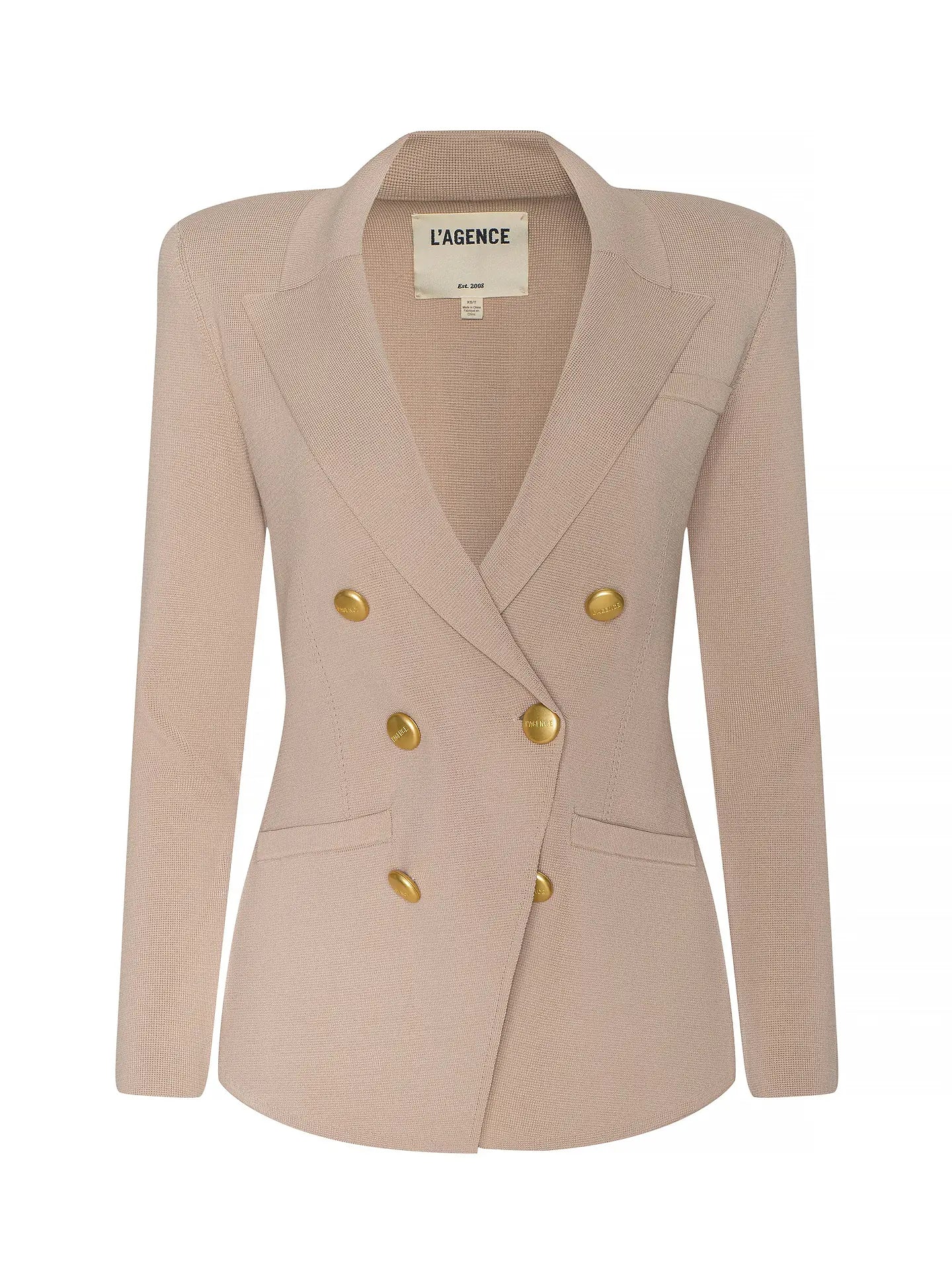 l'agence  Beige blazer with gold buttons on a white background