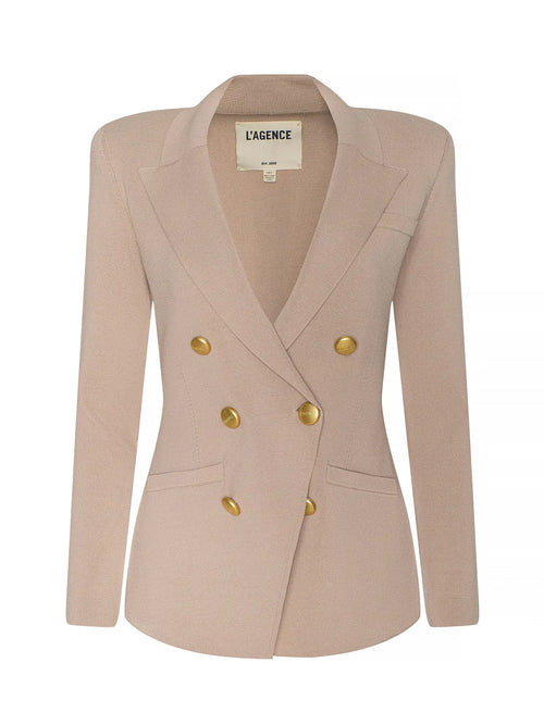 l'agence  Beige blazer with gold buttons on a white background