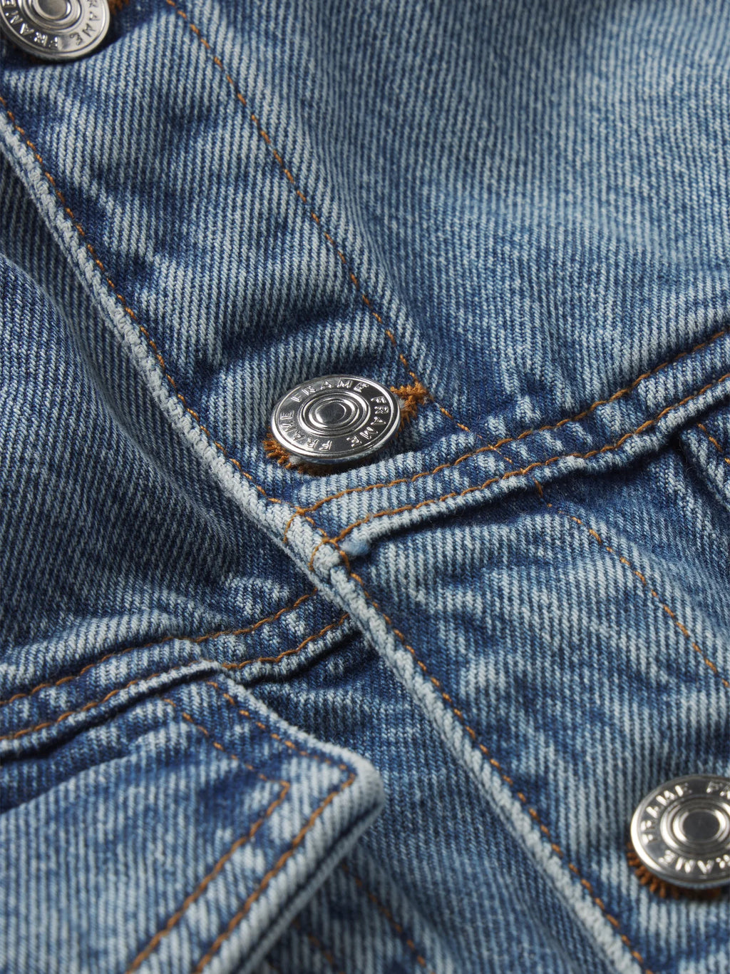 Close-up of a blue denim jacket with buttons