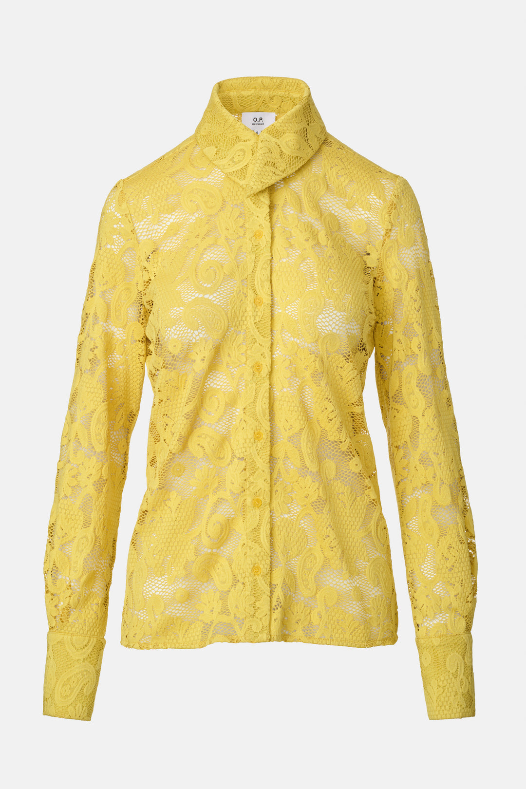 u parks scorpio Yellow blouse with round neckline and long sleeves, featuring a lace-up front and a collar. shop online muse boutique hawthorn