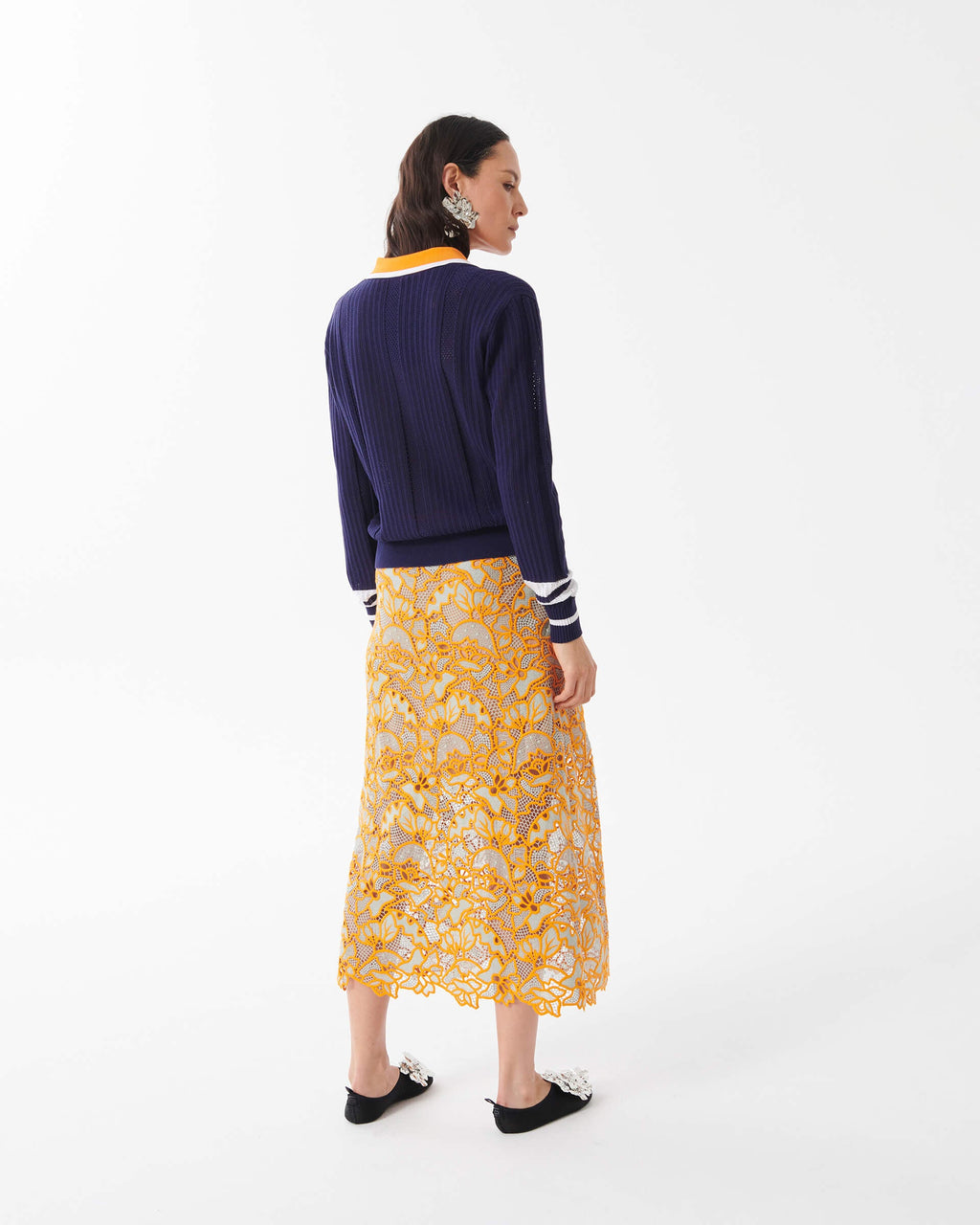 Talitha Perforated Silk Blend Polo with Contrasting accents
