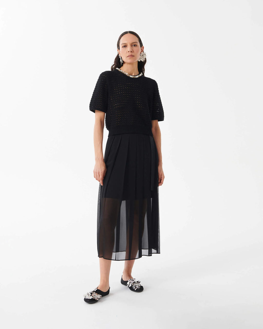 Eris Perforated T-Shirt with Chain and Crystal Collier