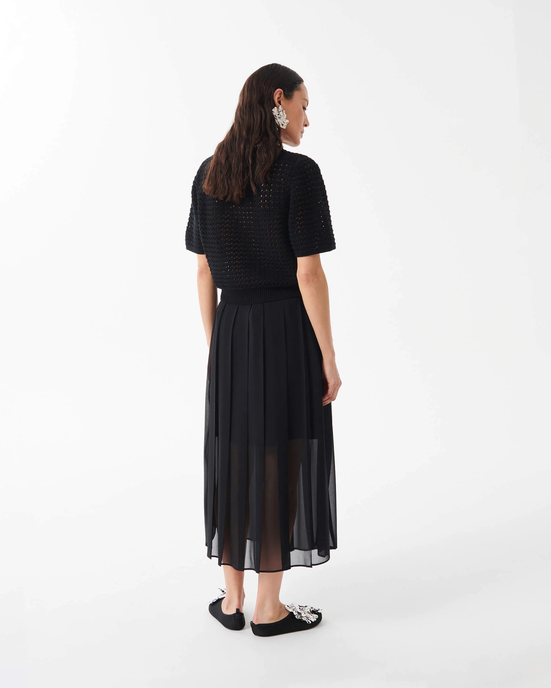 Eris Perforated T-Shirt with Chain and Crystal Collier