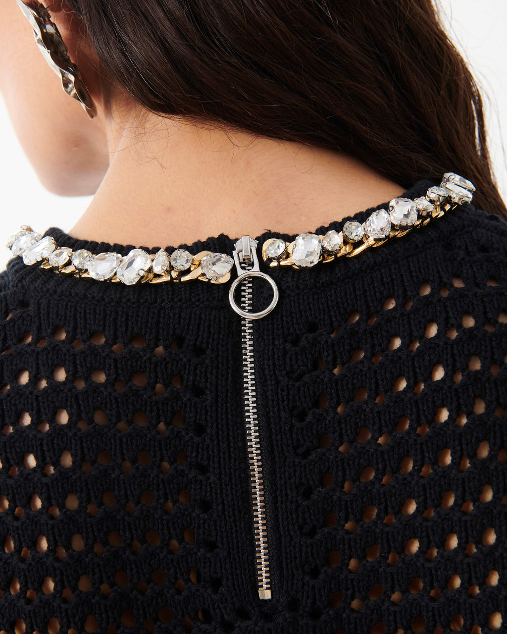 Eris Perforated T-Shirt with Chain and Crystal Collier