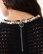 Eris Perforated T-Shirt with Chain and Crystal Collier