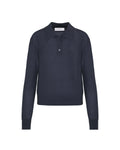 Navy blue sweater with a collar on a white background 