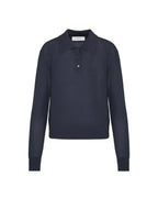Navy blue sweater with a collar on a white background 