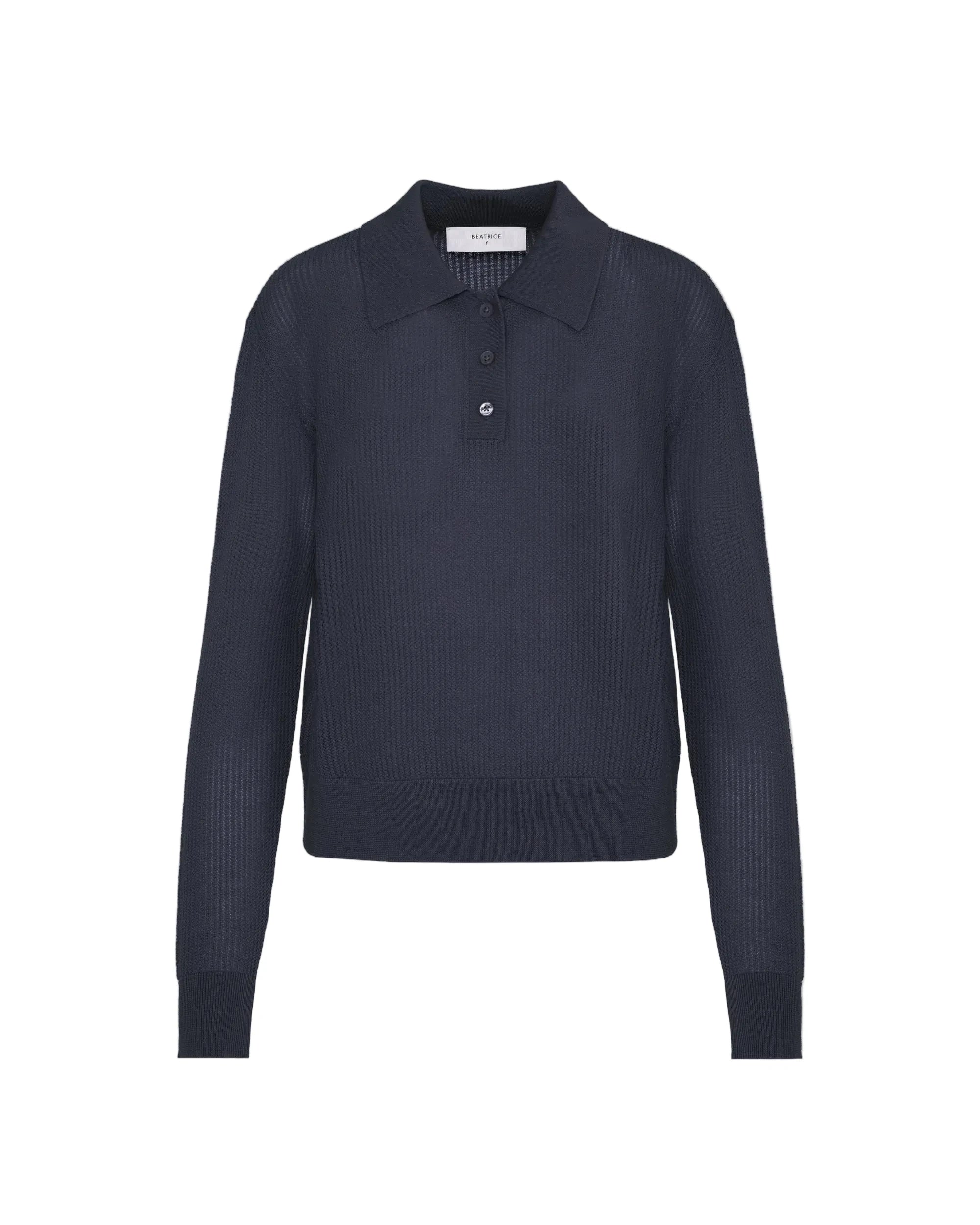 Navy blue sweater with a collar on a white background 