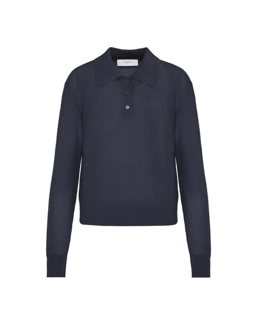 Navy blue sweater with a collar on a white background 