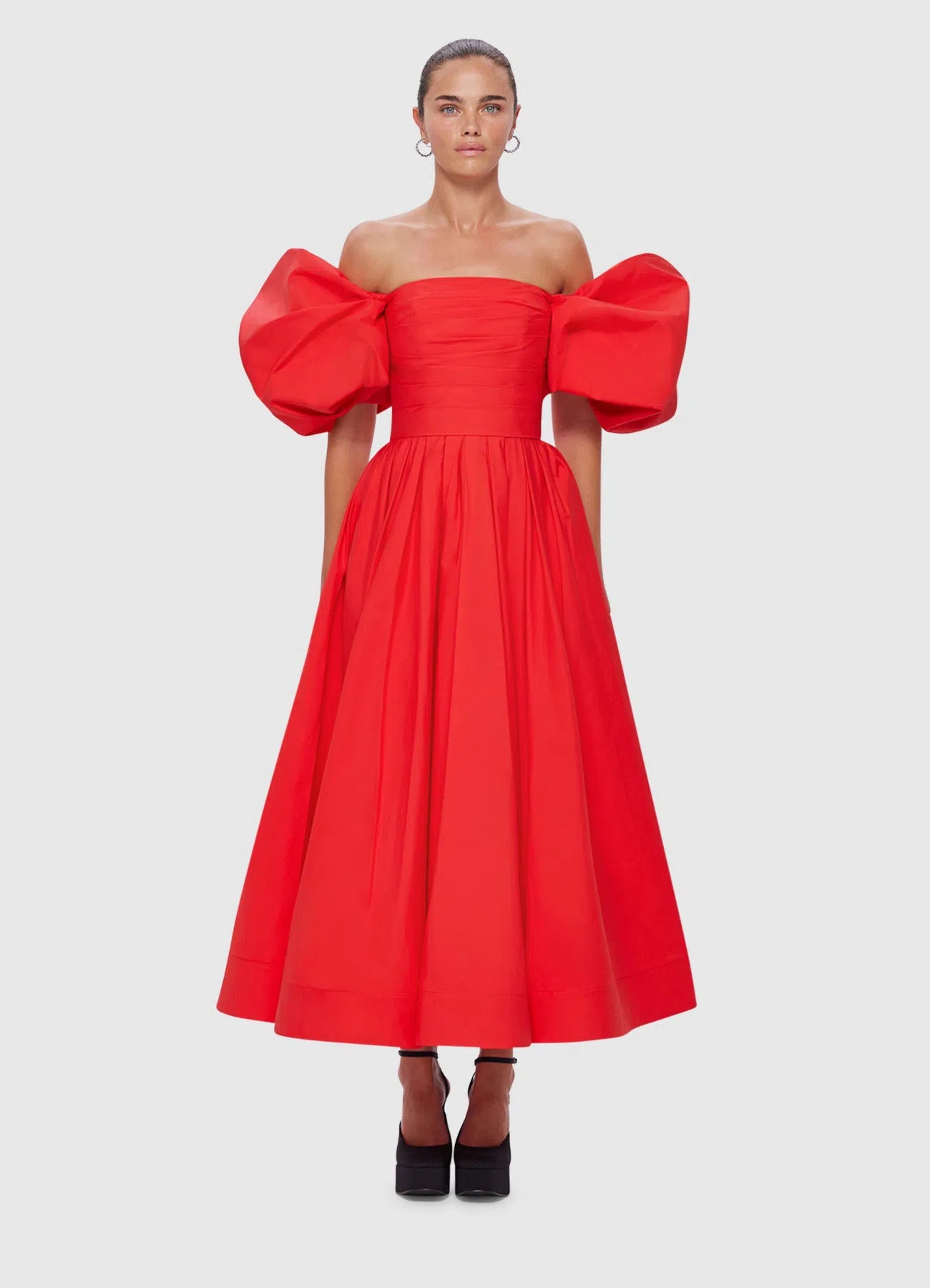 LEO LIN - Matilda Puff Sleeve Midi Dress in Scarlet