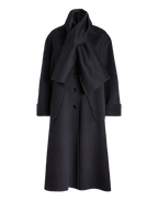Black coat with a draped design on a transparent background