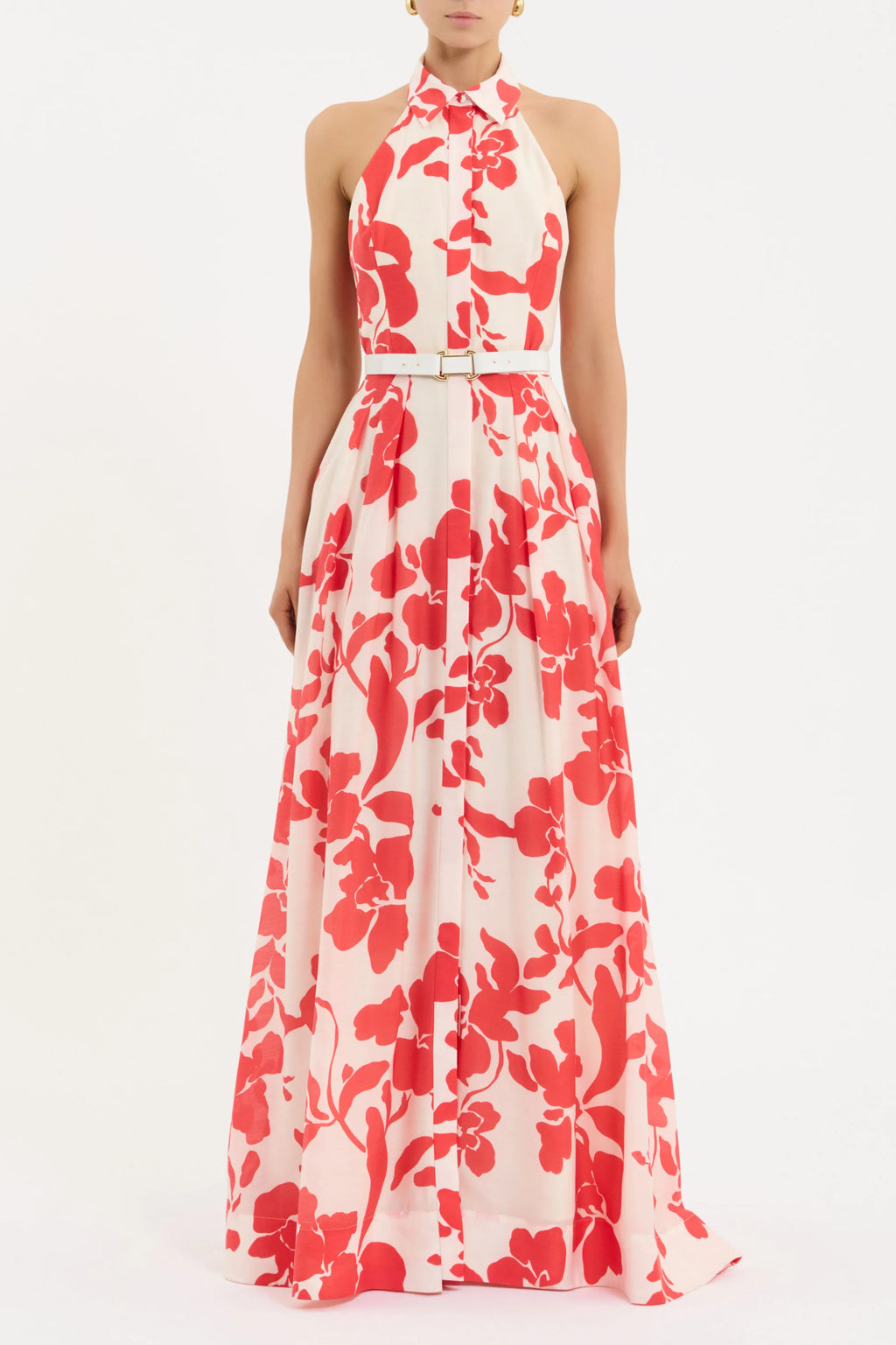 Red floral dress on a white background