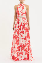 Red floral dress on a white background