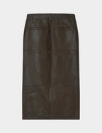 Brown leather skirt on a light gray background