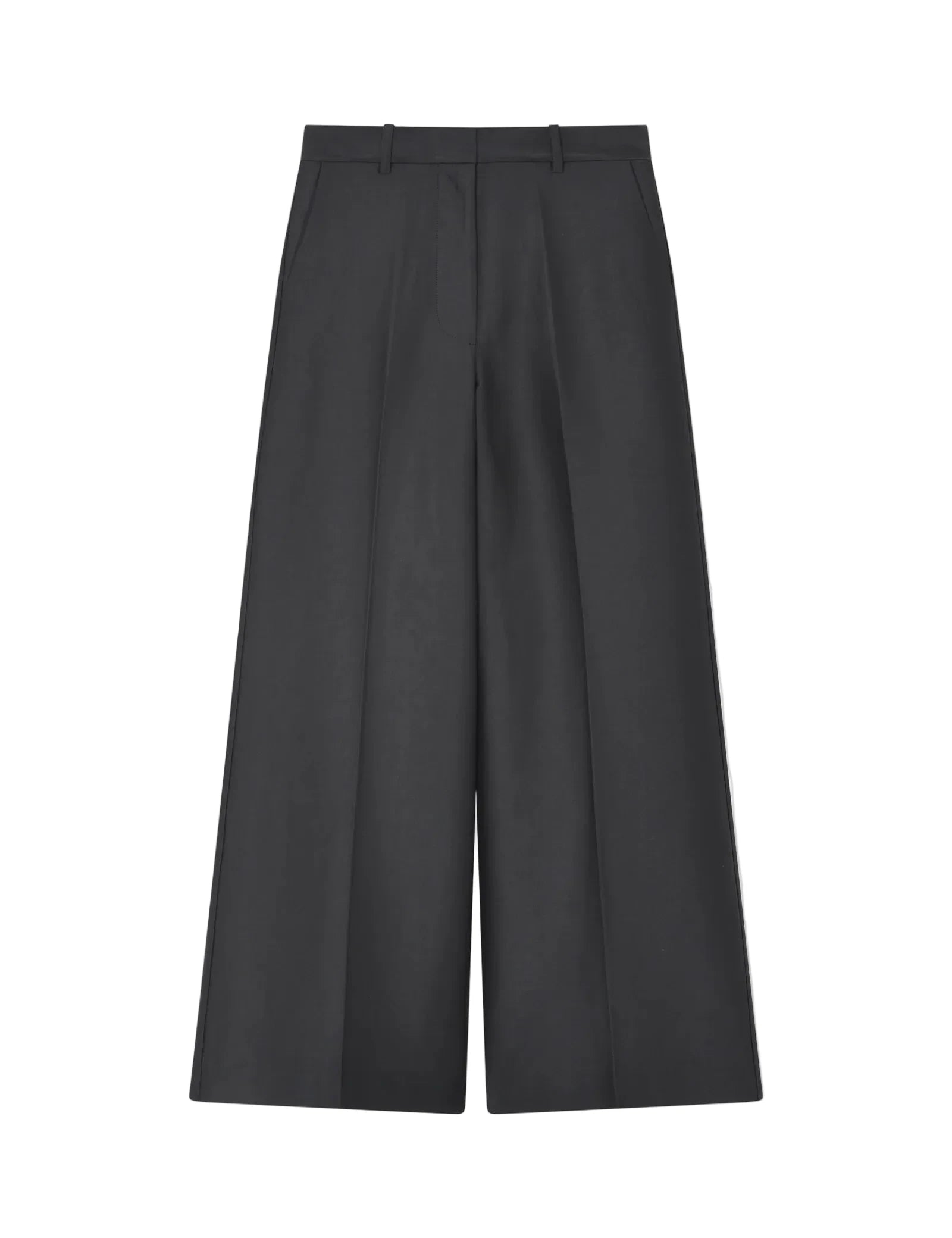 Black wide-leg pants on a light gray background