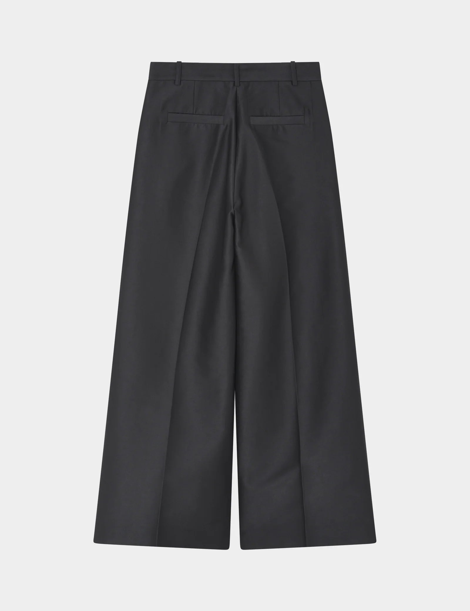 Black wide-leg pants on a light gray background
