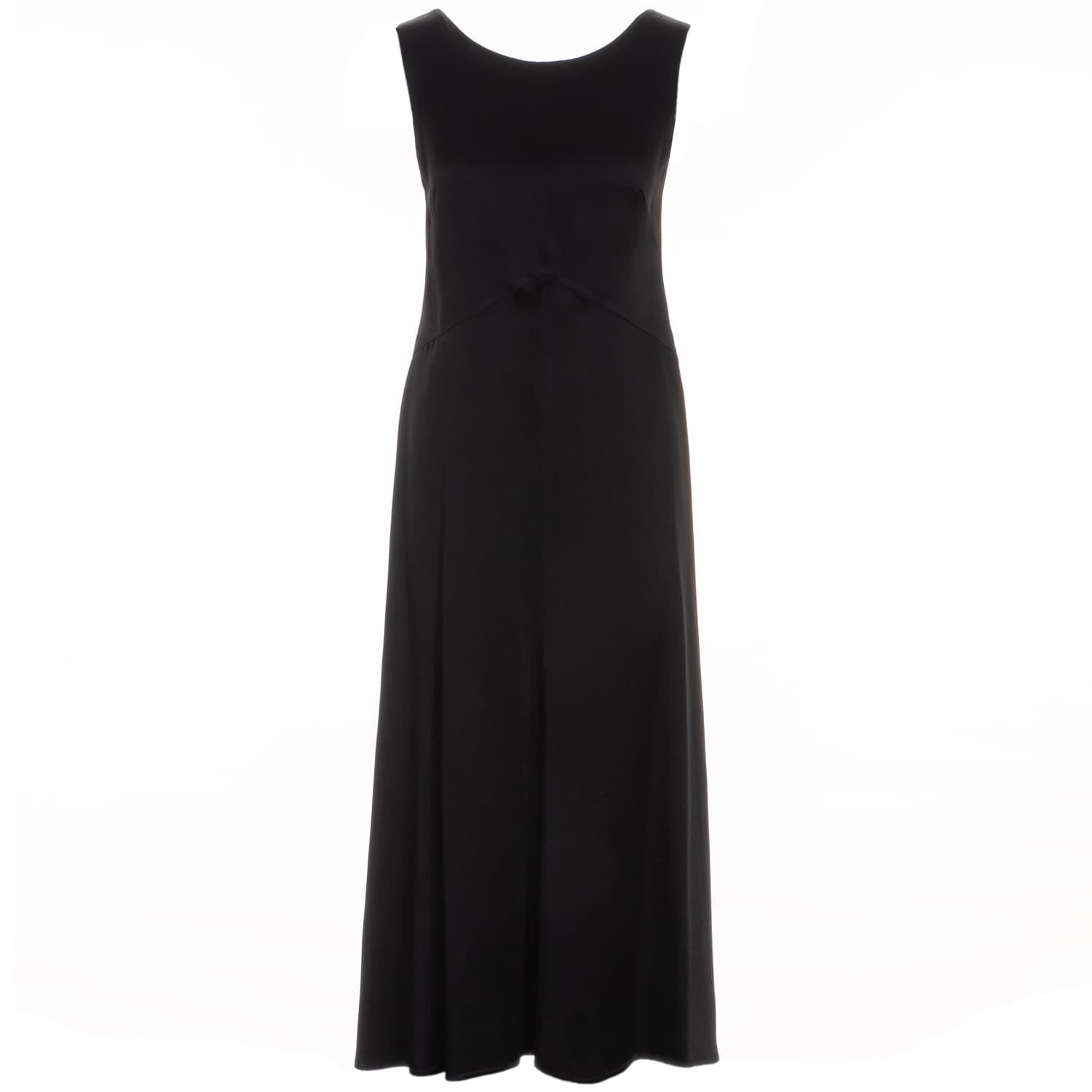 A black camisole dress with a floral design near the neckline, displayed on a white background.