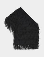 Black shawl with fringe on a white background
