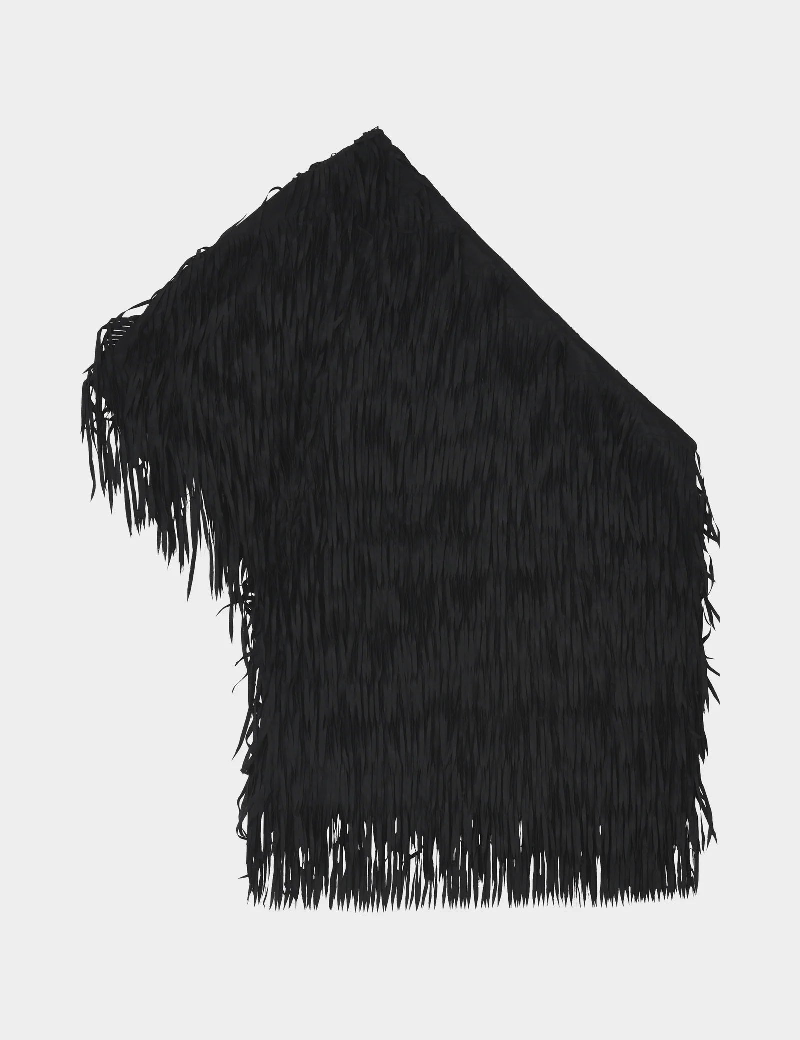 Black shawl with fringe on a white background