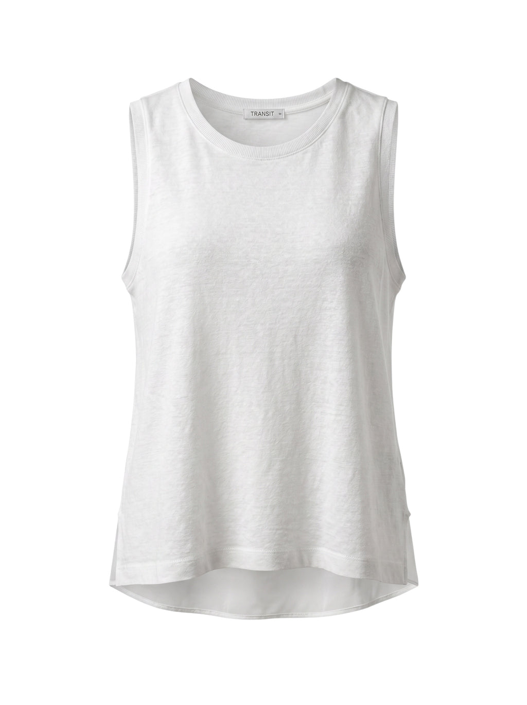 Tank top in linen jersey front and viscose georgette at the back
