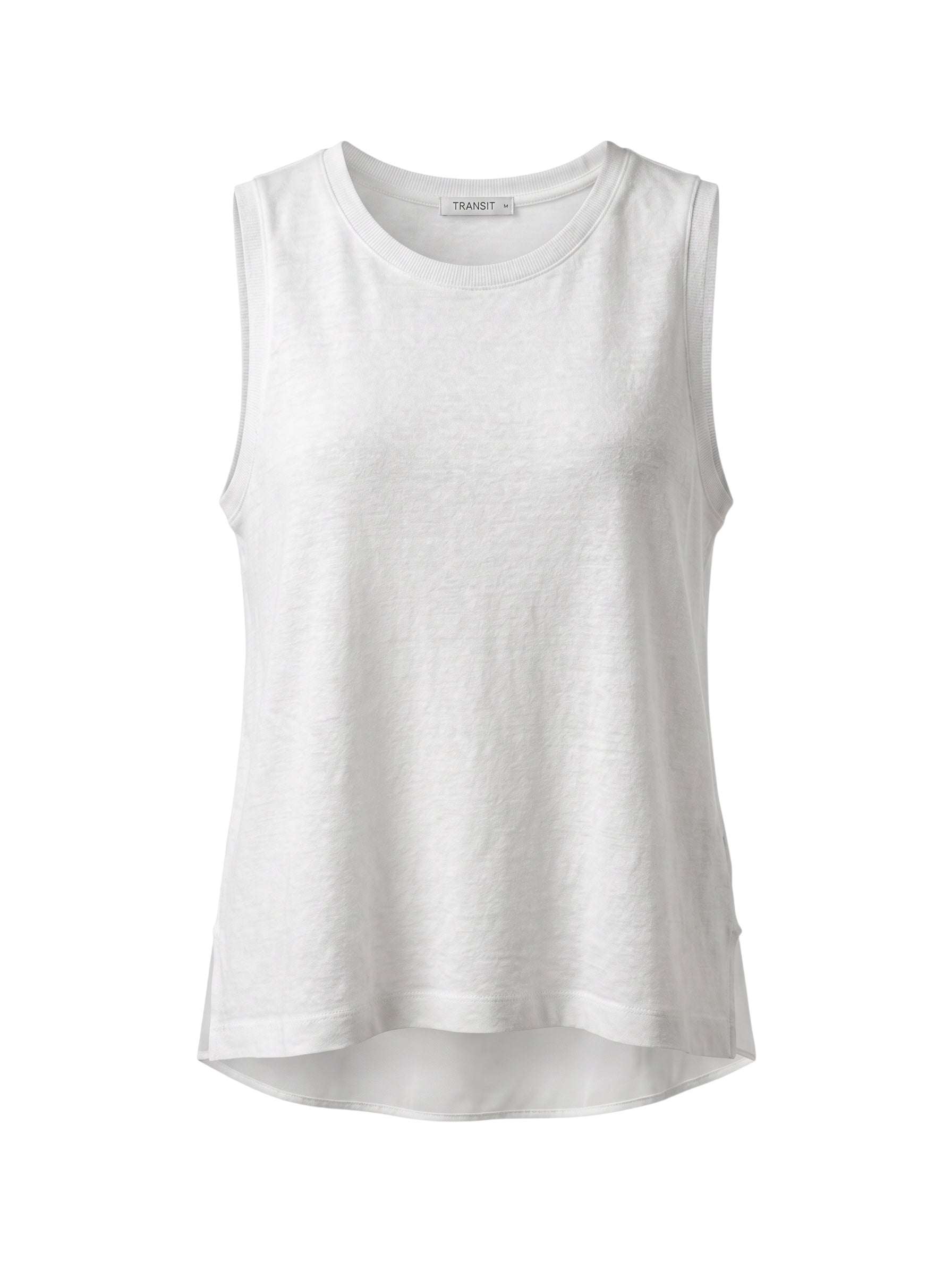 Tank top in linen jersey front and viscose georgette at the back