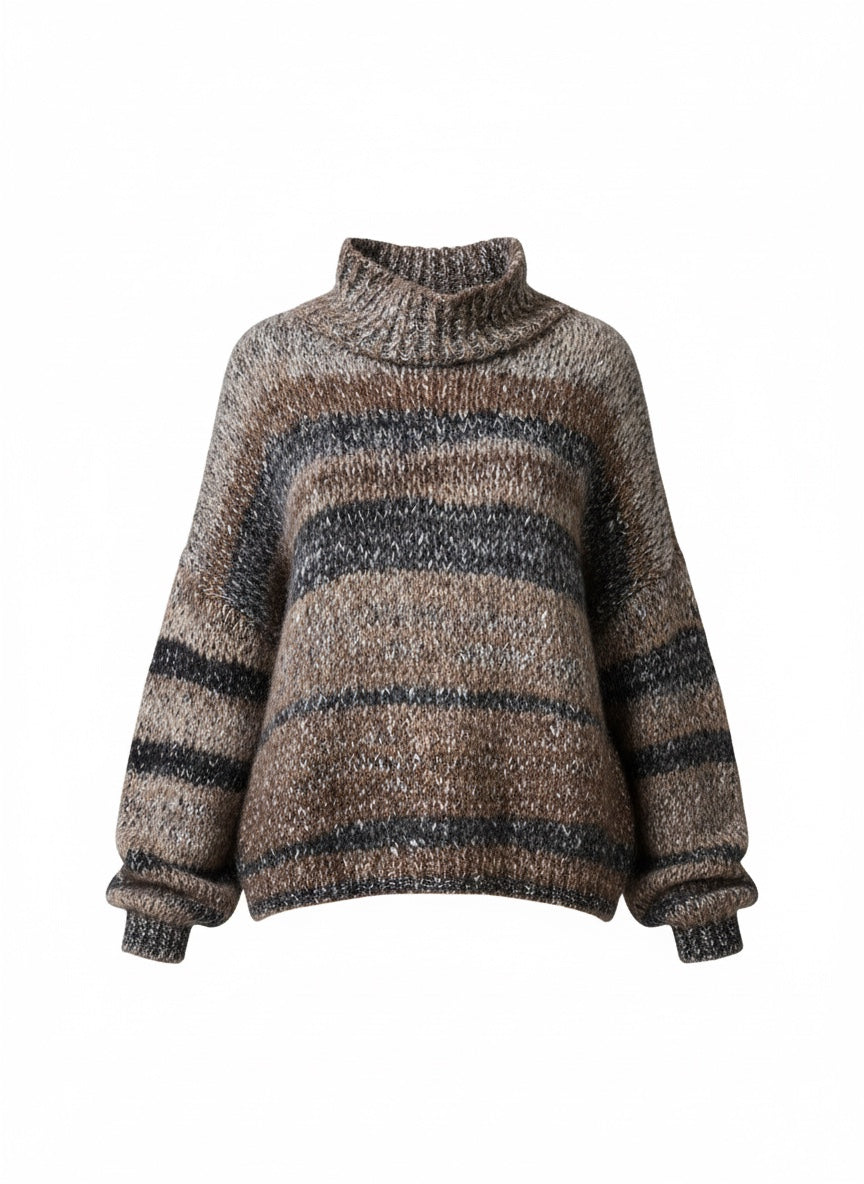 Striped sweater with a turtleneck on a white background