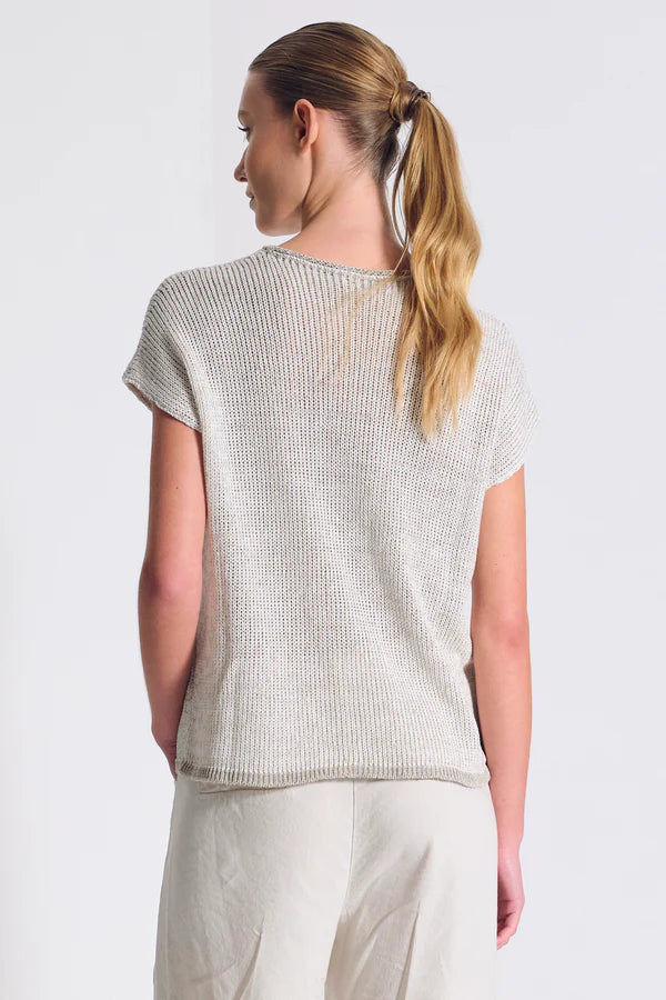 Volume boxed T-shirt in cotton and linen blend melange mesh