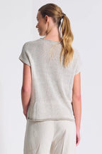 Volume boxed T-shirt in cotton and linen blend melange mesh