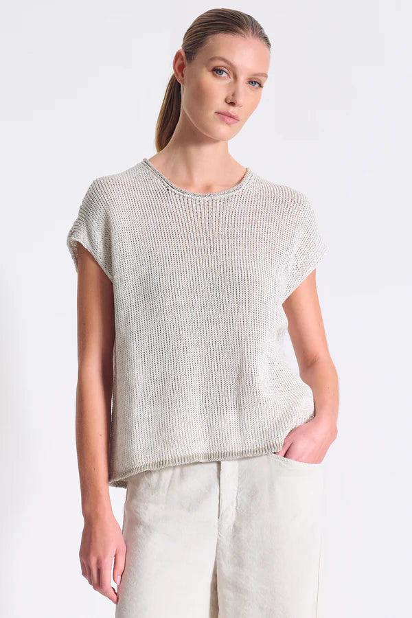 Volume boxed T-shirt in cotton and linen blend melange mesh
