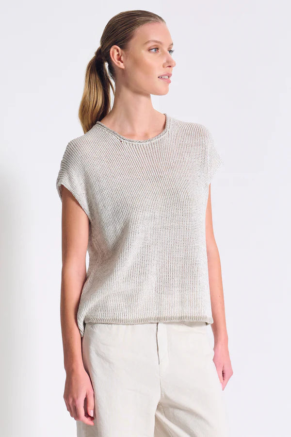 Volume boxed T-shirt in cotton and linen blend melange mesh