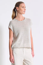 Volume boxed T-shirt in cotton and linen blend melange mesh