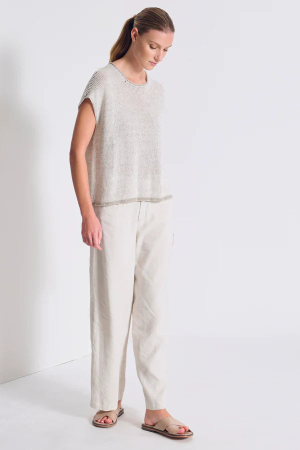 Volume boxed T-shirt in cotton and linen blend melange mesh