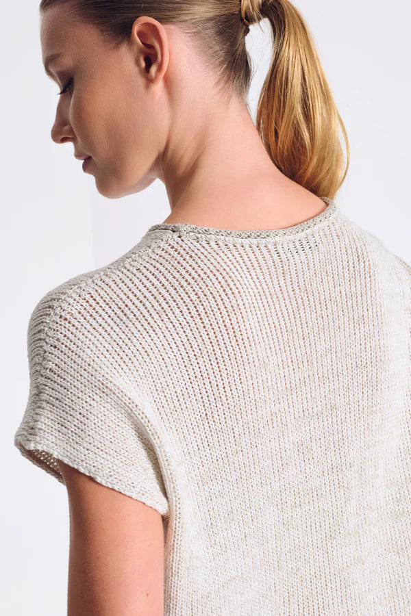 Volume boxed T-shirt in cotton and linen blend melange mesh