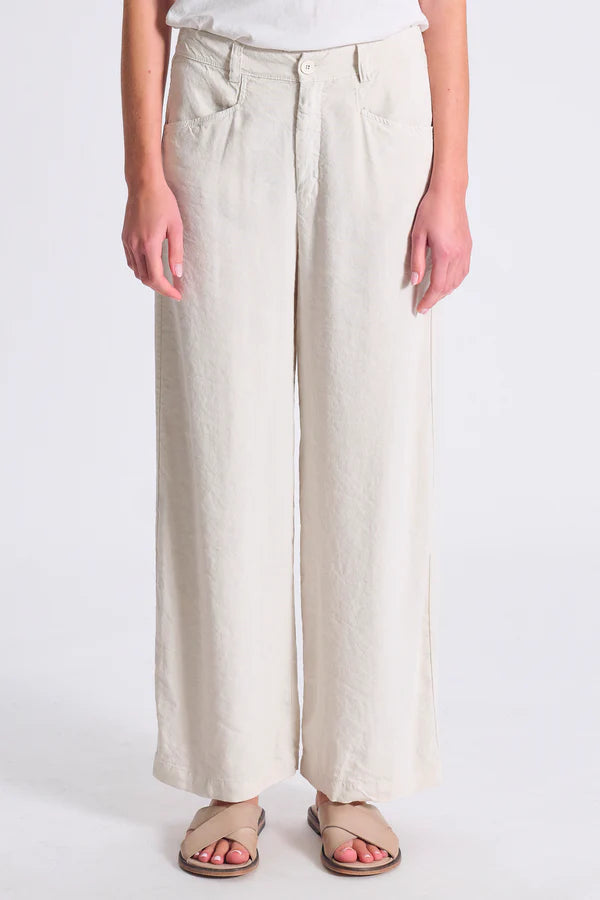 Wide leg trousers in linen and stretch viscose