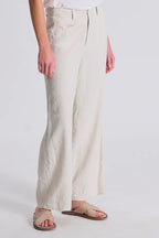 Wide leg trousers in linen and stretch viscose