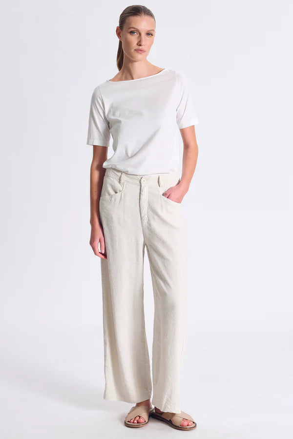 Wide leg trousers in linen and stretch viscose