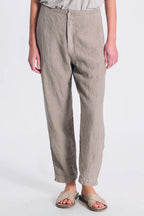 Comfort fit linen pants. back with elastic waistband